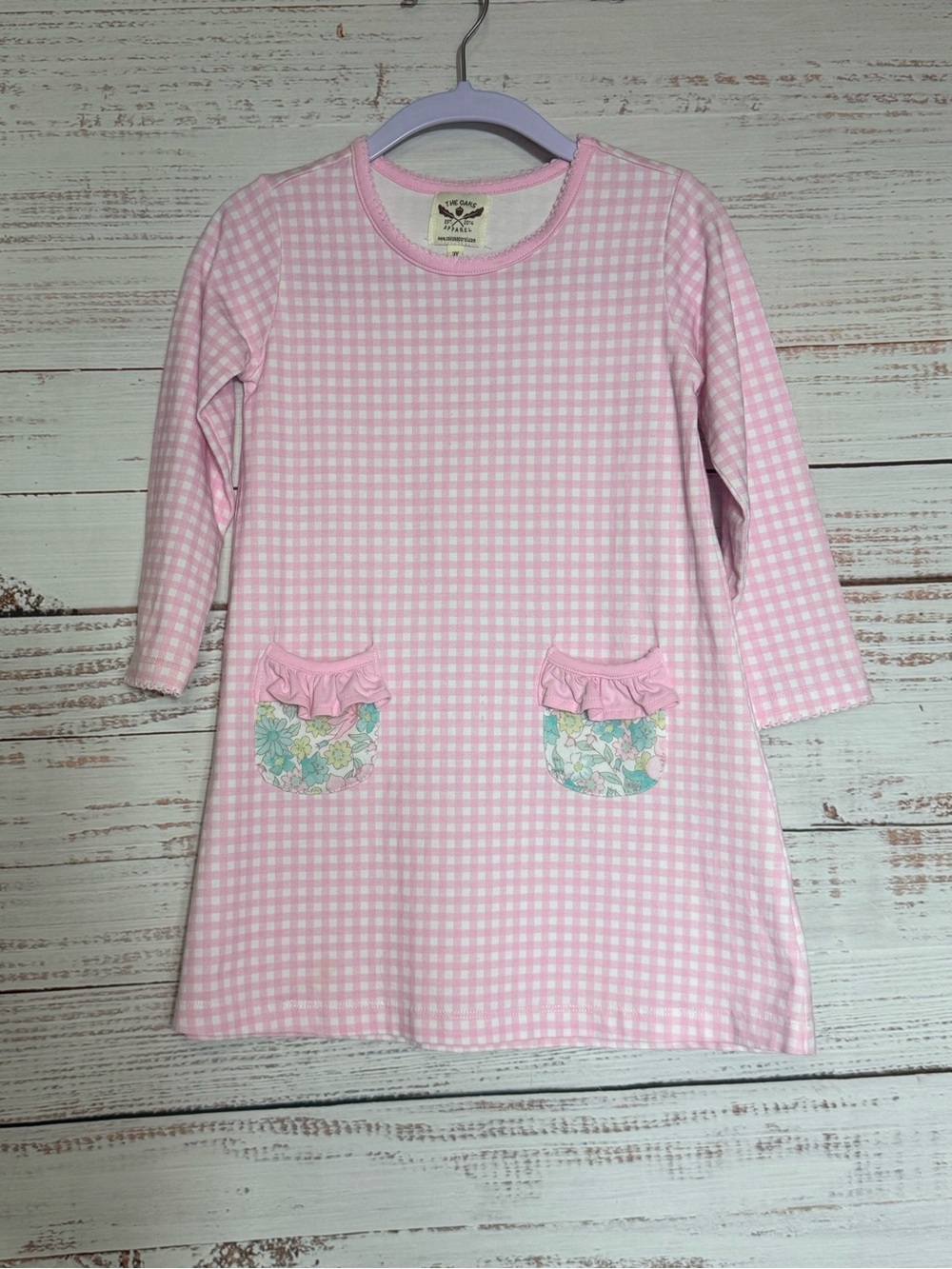 The Oaks Apparel Cotton Pink/White Gingham Long Sleeve Dress size 3